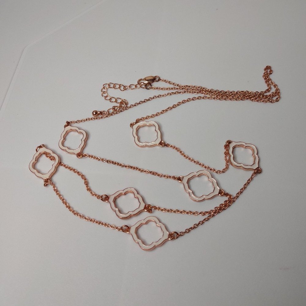 Long Rose Gold Tone Decorative Necklace 38 To 40.5 Inches